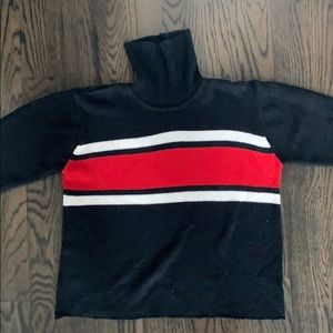 Adorable black, red and white striped sweater!!